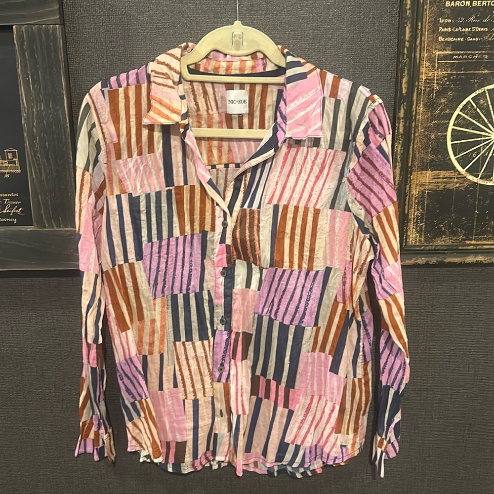 NIC+ZOE Women's Art Block Crinkle Shirt-Med